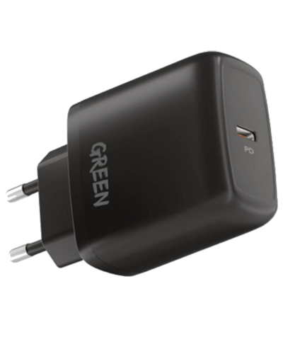 Charger Green Lion Type-C Port 20W+Type-C to Lighthning Cable 1.2M Black