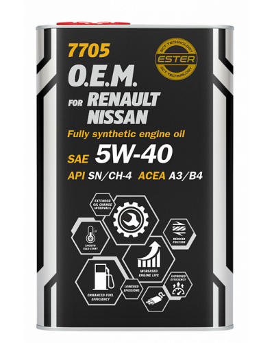 Mühərrik yağı Mannol 7705 O.E.M. For Renault-Nissan SAE 5W-40 1L Metal
