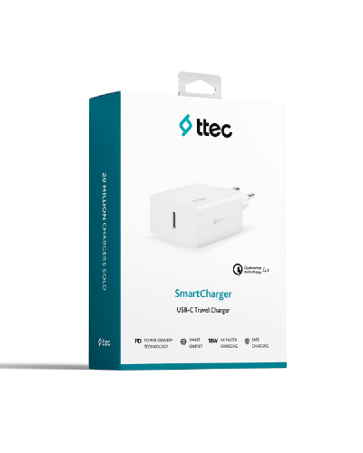 Ttec Smartcharger Travel Charger 20W+Type-C Cable White / 2SCS22BC