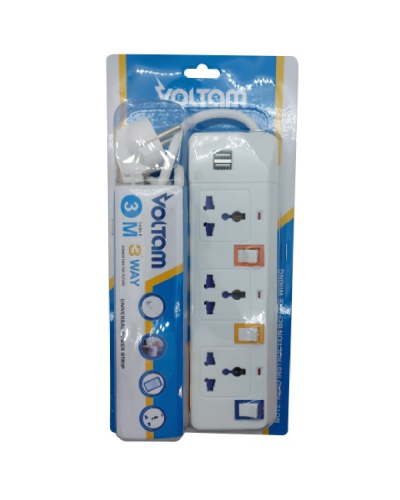 Uzadıcı Voltam 3 m VP-26 3 Way Universal Type Power Strip With 2 Usb