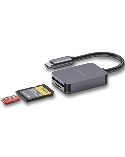 Porodo 2IN1 USB-C card reader SD microsd Grey / PD-21CDR-GY