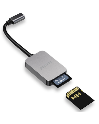 Porodo 2IN1 USB-C card reader SD microsd Grey / PD-21CDR-GY
