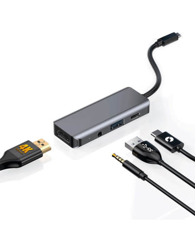 Porodo 4IN1 USB-C HUB TYPE-C PD 100W HDMI USB 3.5MM AUX Grey / PD-41CHB-GY