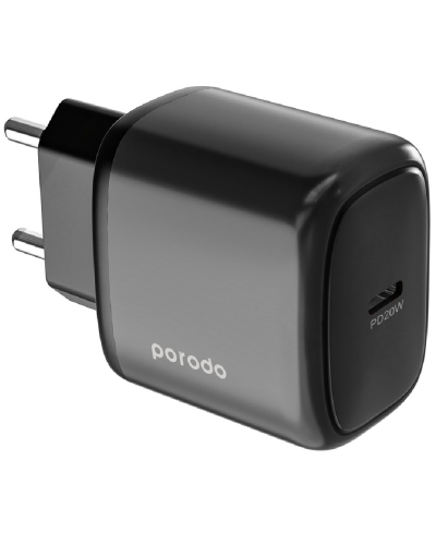 Porodo 2W USB-C charger EU+TYPE-C cable 1.2M Black / PD-20WEUCC-BK