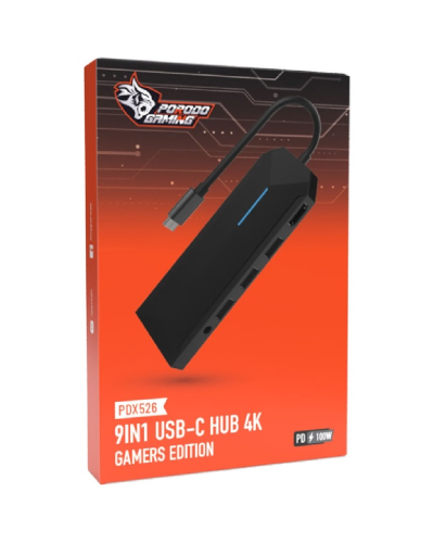 Porodo Gaming 9 in 1 USB-C Hub 4K Gamers edition PD 100W-Black / PDX526