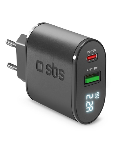 SBS Charger LCD Type-C 20W/USB 18W - TETREV20PDW