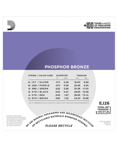 D-Addario EJ26 Phosphor Bronze 11-52 Costom Light