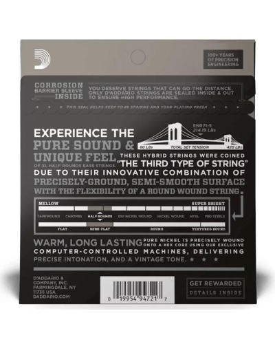 D-Addario ENR71-5 XL Half Rounds Nickel 45-130 Long Scale