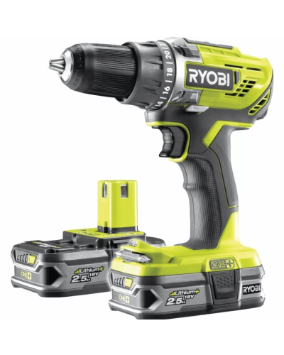 Drel-şurup bağlayan Ryobi R18DD3-225S (Bag+2X2.5)