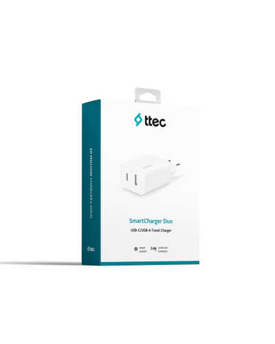 Ttec Smartcharger Duo USB-C+USB-A Travel Charger 2.4A White / 2SCS25B